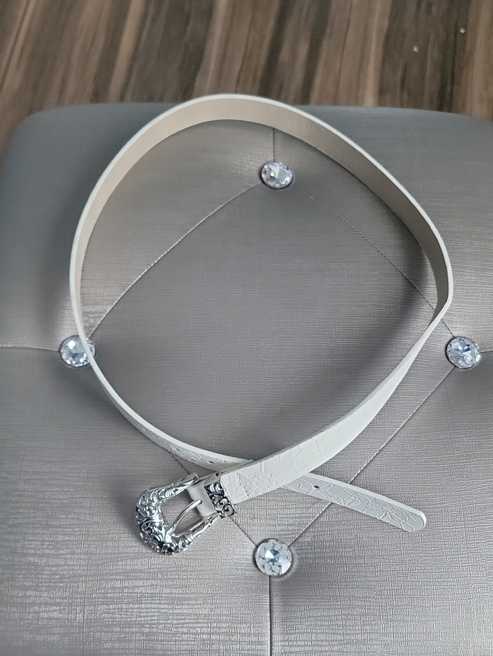 Vince Camuto White Embossed Western Buckle Belt